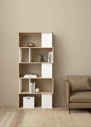 Dmora - Bibliothèque Coralie, Etagère de Bureau, Porte-Livre Mobile, Librairie, 80x30 h174 cm, Chêne Clair et Blanc