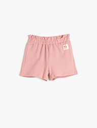 Koton Babygirls Elastische tailleband, label detail, gestructureerde katoenen shorts, roze (258), 3-4 Jaar
