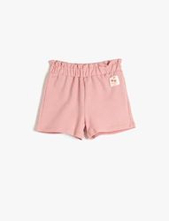 Koton Shorts Elastic Waistband Label Detail Textured Cotton Pantaloncini, Rosa (258), 12-18 Mesi Bambine