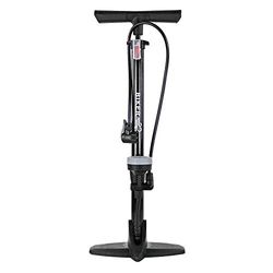 Biker vertikal cykelpump med högt tryck, cykelpump med ergonomiskt handtag, högtrycksdämpande system, cykelpump med tryckmätare, utrustad med tillbehör (svart)