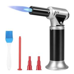 Carehabi Soplete de Cocina, Llama Ajustable Soplete Cocina con Cierre de Seguridad, Recargable Soplete para Cocinar, Hornear, Barbacoa, Camping Silver(Gas Butano no Incluido)