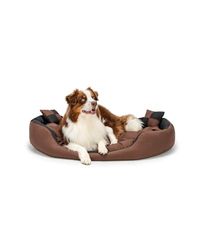 lionto Hondenbed 4-in-1 met omkeerbaar kussen van robuust Oxford, (L) 110x80 cm, huisdierenkussen krasbestendig met diepe instap voor katten en honden van alle groottes, waterafstotend Zwart/Bruin