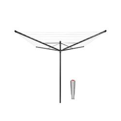 Brabantia - Séchoir Lift-O-Matic - Etendoir Linge Extérieur - Antidérapantes - Résistantes aux UV, 50 m - Rotation Fluide - Pratique - Douille en Métal à Planter dans Le Sol - Anthracite - ø 295 cm