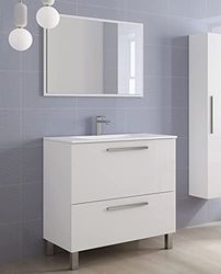 Dmora - Meuble sous plan Hayward, Armoire de toilette, Armoire avec 2 tiroirs et miroir, évier non inclus, cm 80x45h80, Blanc brillant