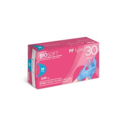 Glovely Biosoft PF typ 30 blå nitrilhandskar, pulverfria, fingerstrukturerade, livsmedelssäkra - M
