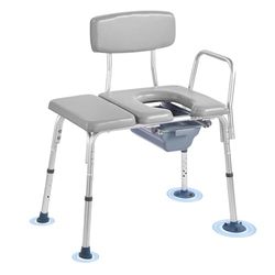 VEVOR Bedside Commode Chair, 500 lbs Weight Capacity, 4-in-1 Portable Toilet and Raised Toilet Seat with Padded Seat and Backrest, Detachable 5L Bucket, Adjustable Height Adult Potty Chair for Seniors