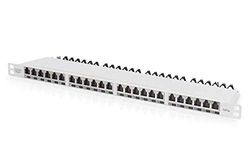 DIGITUS Painel de conexões (19 polegadas, cat. 6A, 24 portas RJ45, montagem, painel de conexões LSA, montagem em rack, 0,5 HE), cinzento