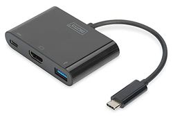 DIGITUS DA-70855 Adaptador multiporta USB tipo C HDMI UHD 4K 30 Hz 1 x HDMI, 1 porta Typ-C (PD), 1 x USB 3.0 preto