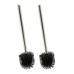 Relaxdays Escobillas Silicona WC Set 2, Antibacterial, Efecto Loto, Cabezal Extraíble, Escobilleros, Negro y Plateado, 36 x 8 cm