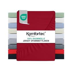 Komfortec Single Fitted Sheet 100% Cotton, 11 inch (30 cm) Deep Pocket - Red