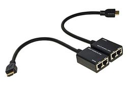 LINK ESTENSORE HDMI TRAMITE 2 CAVI DI RETE CAT 6 FINO A 30 METRI FULL HD, nero