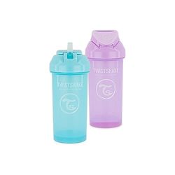 2x Twistshake Straw Cup Vaso de Aprendizaje para Beber con Antiderrame Boquilla con Silicona Pajita 360 ml, Taza de Entrenamiento para Sorber para Bebé, 6 + Meses, Púrpura Pastel & Azul Pastel