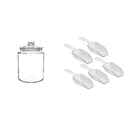 Olympia Biscotti Jar 6.35Ltr Bundle with iDesign Measuring Scoop Set of 5, Medium Measuring Spoons Made of Durable Plastic, Scoops for Sweets, Kitchen, Pantry and Utility Room, Clear, 31241