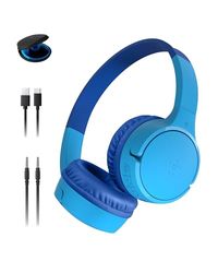 Belkin SoundForm Mini Casque Audio sans Fil pour Enfants avec Micro intégré (Circum-aural, autonomie de 30 h, pour Apprentissage, Voyages, Autocollants Amusants, pour iPhone, iPad, Galaxy) - Bleu