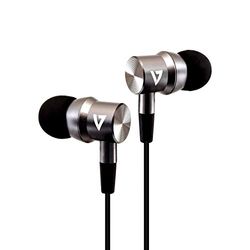 V7 HA111 Noise Isolating Stereo Earbuds with Microphone - Silver & Black