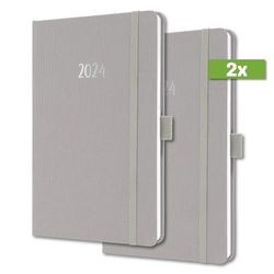 SIGEL J4403 Agenda semanal Jolie 2024, certificación FSC, dos páginas = una semana, tapa dura superficie textil, aprox. A5, gris claro, 174 páginas, 2 piezas
