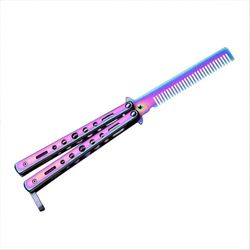 Butterfly Comb Foldable Pocket Comb Stainless Steel Spring Knife Spring Bags Oil Hair Comb Foldable Hair Styling Brush Folding Practice Training Butterfly Style Comb Hand Tool