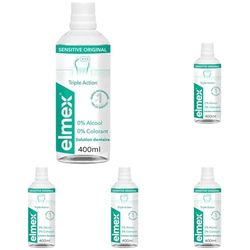 Bain de Bouche elmex® Sensitive Original - Protection 3x Supérieure Contre les Caries - Fluorure d'Amines - Sans Colorant - Soulage Sensibilité Dents - Soin Bucco-Dentaire Complet en 30s (Lot de 5)