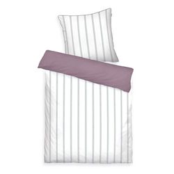 TOM TAILOR Satin-Bettwäsche, 60 x 80 cm + 140 x 200 cm, 100% Baumwolle/Satin, mit farbiger Paspel am Kissen, Wendemotiv und Markenreißverschluss, Classic Satin Stripes Weiß, Lilac (Cozy Mauve, Fresh