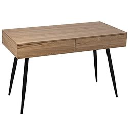DRW Bureautafel van hout en metalen poten met MDF + melamine en PVC in naturel en zwart, 120 x 60 x 76 cm