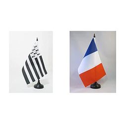 AZ FLAG Drapeau de Table Bretagne Alternatif 21x14cm - Petit Drapeaux DE Bureau Breton - France 14 x 21 cm & Drapeau de Table France 21x14cm - Petit Drapeaux DE Bureau français 14 x 21 cm