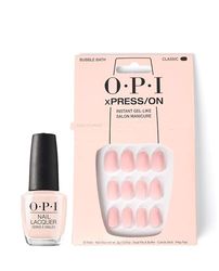 OPI xPRESS/ON Press On Nails & Cuticle Oil, 30 Pcs Reusable False Nails with up to 14 Days of Wear, Deeply Nourishing Cuticle Oil, Gel-Like Salon Manicure, Vegan, Bubble Bath Nude Nail Polish