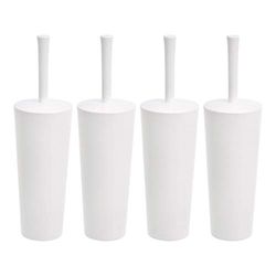 Amazon Basics Lot de 4 brosses et support pour cuvette de toilette avec poignée antidérapante et poils robustes, Blanc (Anciennement marque AmazonCommercial)