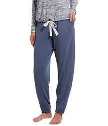 HUE Vrouwen effen Franse Terry manchet lange lounge broek met zakken pyjama bodem - blauw - XL