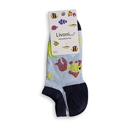 Livoni Högkvalitativa unisex bomullssneakers strumpor med färgglada och roliga mönster, storlek: 43–46, modellnamn: Akvarium Fish – låga strumpor