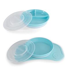Twistshake Barnservis Set Mini + 3-Delad Tallrik | Click-Mat Mini (31x17cm) + Barntallrik + 3-Delad Tallrik | BPA-fri Tallrik och Bordsunderlägg | 3-delad Träningstallrik | 6+ Månader | Blå