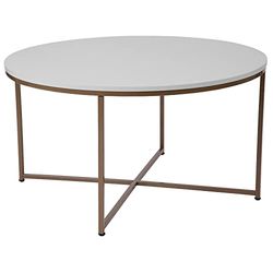 Flash Furniture Hampstead Collection - Mesa de centro moderna com acabamento branco - moldura dourada escovado cruzado