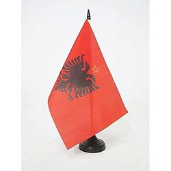 AZ FLAG Bandera de Mesa de la REPÚBLICA SOCIALISTA Popular DE Albania 1946-1992 21x14cm - BANDERINA de DESPACHO Enver HOXHA 14 x 21 cm