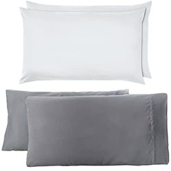 Amazon Basics Pillowcase, Bright White, 50x80 cm, 2 Units and Amazon Basics Pillowcase, Dark Grey, 50x75x2