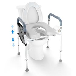VEVOR Raised Toilet Seat, 7-Position Height Adjustment 19.3" - 25.2", 350lbs Weight Capacity, with Comfort Padded Aluminum Frame, Universal Toilet Seat Riser, for Elderly, Handicap, Pregnant, Medical