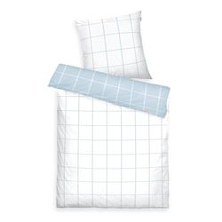 TOM TAILOR Renforcé-Bettwäsch 65 x 100 cm + 160 x 210 cm, 100% bomull/renforcé med motiv och färger, Markenreißverschluss, LARGE Check vit, Hellblau (kris vit, himmelsblå)