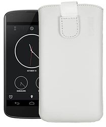 mumbi Äkta läderfodral kompatibel med LG Google Nexus 4 fodral i läder fodral plånbok vit
