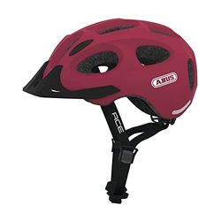 ABUS Capacete urbano Youn-I ACE - com luz traseira LED integrada, capacete de bicicleta para uso diário, para homens e mulheres - vermelho escuro, tamanho M