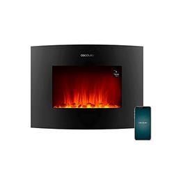 Cecotec Elektrische Open Haard ReadyWarm 2250 Curved Flames Connected. 22” met een maximum vermogen van 2000 W, Besturing via wifi, Afstandsbediening, Gebogen getemperd glaspaneel, Automatische en regelbare vlam, Wekelijkse timer, Open-deur sensor