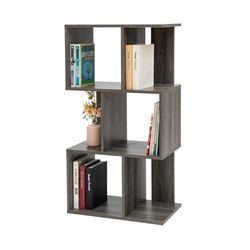 Iris Ohyama, Decoratieve boekenkast met 3 legplanken/boekenkast in S-vorm, Ontwerp, Modulare, kantoor, kamer, bibliotheek - Display Shelf - SRK-W3 - Grijs Eiken