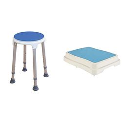 NRS Healthcare Shower Stool M99138 Adjustable Height - with Rotating Swivel Seat & M99515 Bathroom Step 10 cm (4 inch) - Slip Resistant