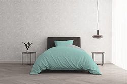 Italian Bed Linen Juego de Funda nórdica “Natural Colour”, Doble pequeño, Verde Agua/Gris Claro