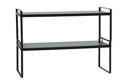 Mini-rek, multifunctioneel, 2 planken, bureau, zwart, voor opslag, praktische planken, decoratie (50 x 20 x 35)