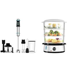 Cecotec Frullatore a Immersione Power Titanblack 1200 XL Perfectcream&Crush, 1200 W, Lame A 4 Lame & Vapovita 3000 Steamer elettrico in acciaio inox con 800 W, 3 contenitori indipendenti