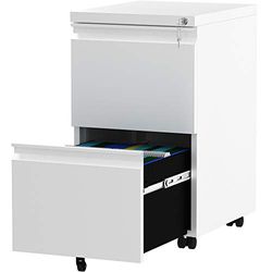 YITAHOME Mobiele archiefkast met 2 afsluitbare laden, anti-kip rollende archiefkast met wiel voor thuiskantoor, opbergkasten voor onder bureau voor letter/juridisch/A4-formaat, wit, 51 x 39 x 71 cm