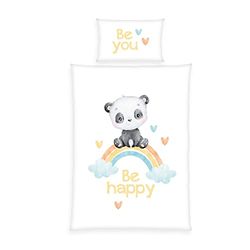 Arc-en-ciel Panda Literie"Made in Green", taie d'oreiller env. 40x60 cm avec taie d'oreiller, housse de couette env. 100x135 cm avec fermeture éclair facile à manipuler, 100% coton, Renforcé
