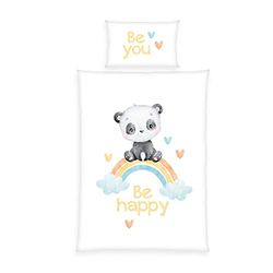 Herding Baby Best Rainbow Panda Ropa de Cama de Franela, Fabricado en Verde por Oeko Tex, Funda de Almohada de 40 x 60 cm con Funda de Hotel, Funda nórdica de 100 x 135 cm, con Cremallera Lisa,