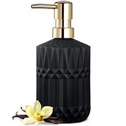 EMPO Dispenser di sapone in vetro trasparente con pompa in plastica ABS, dispenser per lozioni per cucina, bagno (nero)