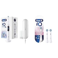 Oral-B iO Series 9n Brosse à Dents Électrique Rechargeable avec 1 Manche Intelligence Artificielle, 1 Brossette et 1 Étui de Voyage Premium Offert & iO Gentle Care Brossettes de Recharge, Pack de 2