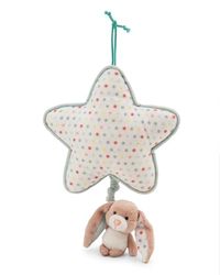 Muziekdoos ster 21x20cm met konijn Fjella 9cm - lichtroze - Knuffel en slaaphulp voor baby's en peuters, ideaal voor bed, kinderwagen & wieg | 61882