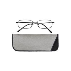 Manicare Reading Glasses For Men And Women, Comfortable Lightweight With Strong Comfort Flex Hinges, Anti-Glare Lenses, Metal Grey Black Rimmed Frames With Glasses Pouch, +2 Strength